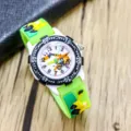 Kids cartoon excavator watch, green silicone strap, cute engineering vehicle design for boys. - Model A 10-Position / Green