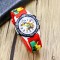 Children cartoon excavator quartz watch with red silicone strap and clear white number dial. - Model A 10-Position / Red