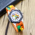 Kids cartoon excavator quartz watch boys girls cute engineering vehicle silicone timepiece - Model A 10-Position / Orange
