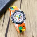 Kids cute excavator cartoon wristwatch with silicone strap, ideal for boys and girls daily wear. - Model C 9-Position / Orange