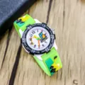 Kids cartoon excavator watch green silicone strap cute engineering vehicle children quartz watch - Model C 9-Position / Green