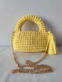 Handmade yellow crochet crossbody bag with a golden chain strap and stylish tassel detail. - 19*21*12 / Yellow (6)