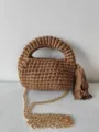 Handmade crochet shoulder bag with gold chain strap, stylish brown crossbody tote purse. - 19*21*12 / Brown (10)