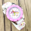 Cute kids unicorn quartz watch with pink bezel and white silicone strap for girls gift - Style A-Pink