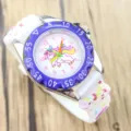 Kids unicorn quartz watch with cute silicone strap, purple bezel and clear numbers for girls. - Style A - Dark Blue