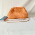 Handmade crochet clutch bag with gold chain strap, stylish women shoulder crossbody bag. - Orange with Chain