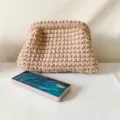 Handmade crochet clutch bag beige woven puffy cloud purse women fashion daily accessory - Khaki