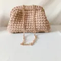 Bolso de mano tipo clutch de tela tejida a crochet con cadena, elegante bolso cruzado. - Caqui Con Cadena
