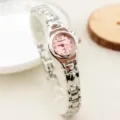 Reloj cuarzo mujer correa cadena metal plateada esfera rosa bonito pulsera de moda - Plata Rosa