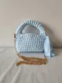 Handmade crochet light blue crossbody bag with gold chain and stylish tassel detail. - 19*21*12 / Light Blue (9)