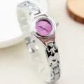 Reloj cuarzo mujer elegante pulsera plateada moda estudiante reloj muneca esfera morada - Base Plateada Con Piedras Violetas
