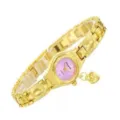 Reloj de cuarzo dorado para mujer con esfera rosa y colgante de corazon de moda - Dorado Rosa