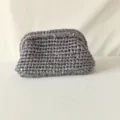 Handmade metallic crochet clutch bag, shiny woven evening pouch, stylish women shoulder bag. - Gunmetal