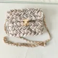 Handmade woven crossbody bag with fabric yarn crochet design, elegant chic handbag for women. - 24*17*5cm / Cappuccino