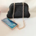 Handmade black crochet crossbody bag with gold chain strap, stylish women shoulder bag. - Black With Chain