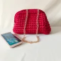 Handmade crochet clutch bag for women, fuchsia woven crossbody bag with gold chain strap. - Red with Chain