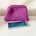 Handmade purple crochet clutch bag for women, stylish knitted pouch for daily casual use. - Purple