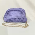 Handmade purple crochet clutch bag with gold chain strap, stylish fabric ribbon shoulder bag. - Light Purple