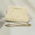Handmade crochet crossbody bag in cream white with gold chain strap chic clutch purse - Beige