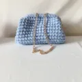 Handmade crochet shoulder bag with gold chain, light blue clutch purse for women, chic bag. - Blue With Chain