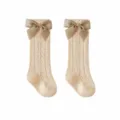 Baby Girls Summer Hollow Breathable Knee High Socks With Cute Bowknot Apricot Variant - Apricot