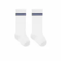 kids summer thin mesh breathable anti-mosquito high tube socks white with navy stripes - White & Navy Stripes