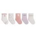 Kids cute cotton mid-tube socks set, breathable antibacterial children socks five pairs. - S 0-1 Years / Pink and Purple Bunny