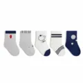 Kids cotton socks 5-pack cute cartoon design breathable soft antibacterial children mid-calf socks - S 0-1 Years / Navy Blue Puppy