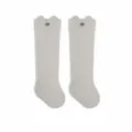 Newborn baby long cotton socks with cute bear ears, wide loose cuff design, grey color SKU. - S (6-12M) / Gray