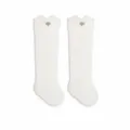 White baby high tube socks with scalloped cuffs, soft cotton material for infants. - Size XS (0-6M) / White