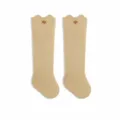 Cute baby knee high socks with bear embroidery, soft cotton wide cuff design for newborns. - Size XS (0-6M) / Yellow