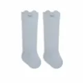 Baby high knee socks for infants, soft cotton wave top with cute bow embroidery, blue - Blue