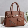 Sac à main femme en cuir marron sac cabas élégant sac porté épaule avec poche zippée avant - Jaune Terre