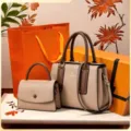 Elegant women handbag set PU leather satchel top handle crossbody bags with gift box - Gift Box Packing / Khaki