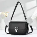 Sac à bandoulière en cuir noir avec poignée tressée, sac élégant pour femmes au quotidien - 20/8/14 / Noir