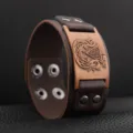 Pulsera de cuero PU Vikingo vintage para hombre, brazalete de metal celta joyeria retro. - Rojo Antiguo