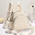 Mini sac a dos blanc en cuir granule pour femme, sac de voyage decontracte chic. - 19x9x20cm / Blanc Cassé