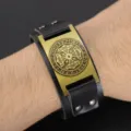 Men's Norse Viking Rune PU Leather Bracelet Vintage Bronze Metal Cuff Bangle Jewelry - Black Leather + Antique Bronze Pendant