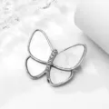 Silver butterfly brooch detail with mother of pearl inlay and sparkling crystal body. - Style 1 / Silver