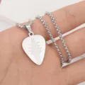 Stainless steel guitar pick pendant necklace detail view showing exquisite engraved guitar head. - 60cm Chain / Steel