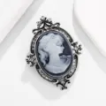 Vintage cameo brooch for women antique silver tone crystal rhinestone ornate pin jewelry - Style H / Gray