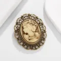Broche Camafeo Vintage Retro Retrato Mujer Estrás Incrustado Aleación Tono Oro Joya - Estilo F / Dorado