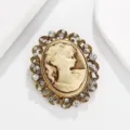 Broche camafeo vintage metal dorado filigrana cristal estrás joya para mujer elegante. - Estilo E / Dorado