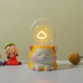 Cute cat night light with heart bulb, resin LED desk lamp for bedroom aesthetic decor gift. - Cute Cat - Reversible Heart