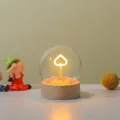 Creative glass dome LED night light heart shape table decor warm ambient lamp for bedroom gift - Round Wooden Base - Reversible Heart