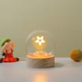 Creative wooden base glowing star night light for bedroom desktop warm atmosphere decor. - Round Wooden Base - Five-Pointed Star