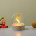 Creative glowing glass ball night light wooden base bedroom decor ambient table lamp gift - Round Wooden Base - Pulsating Wick