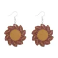 Sunflower football print wooden dangle earrings, stylish sports theme drop earrings for women. - Sunflower Rugby Style (Style 3)