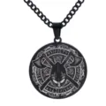 Men Black Titanium Steel Viking Helmet Axe Round Pendant Necklace Nordic Runic Vintage Jewelry - Odin Battle Axe / Black