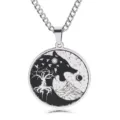 Edelstahl runde Wolf Yin Yang Anhänger Halskette für Herren, coole Silberschmuck - Tai Chi Wolf